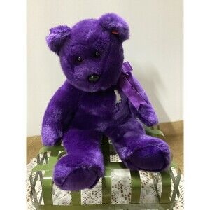 Princess Diana Ty Beanie Buddy Bear Plush Purple with White Rose 1998